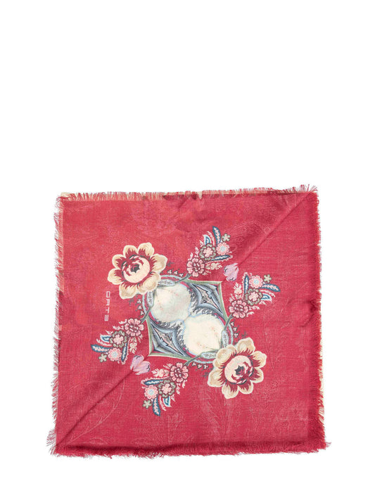 Beige floral jacquard cashmere blend shawl