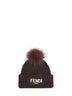 Brown wool beanie with pompom