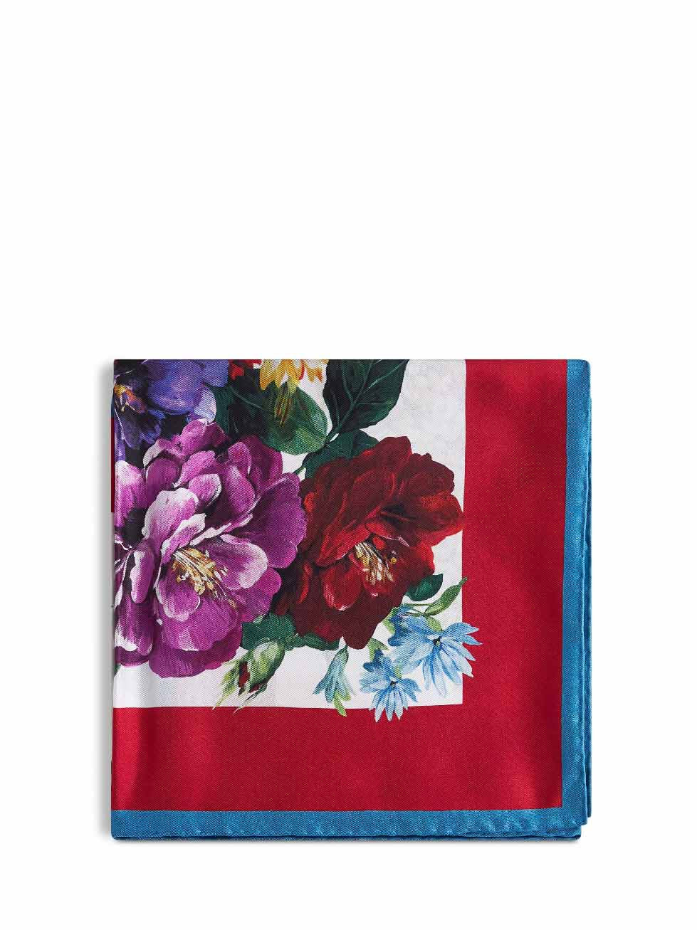Flower bouquet print silk twill scarf
