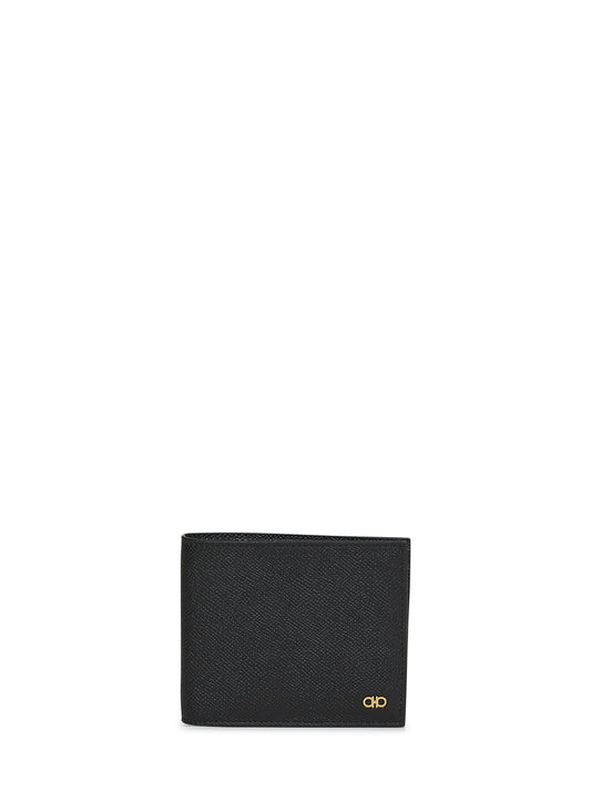 Black hammered calfskin Gancini wallet