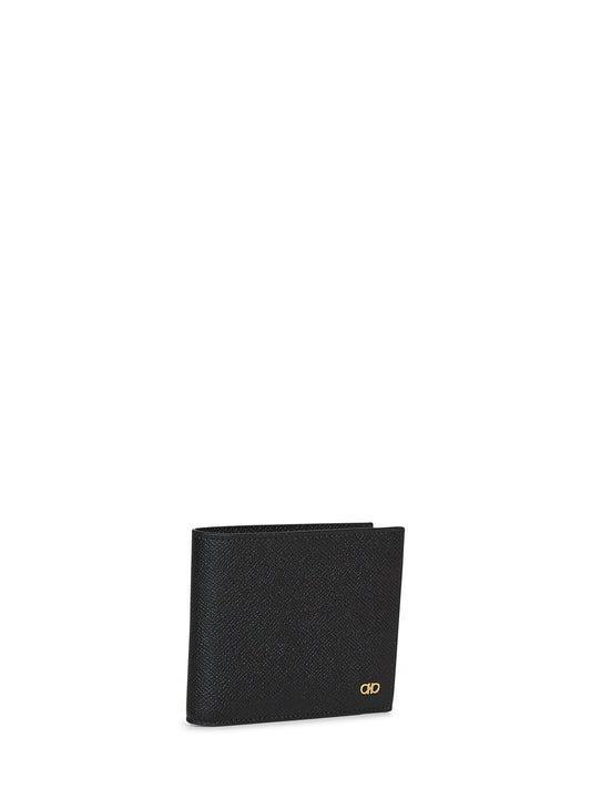 Black hammered calfskin Gancini wallet