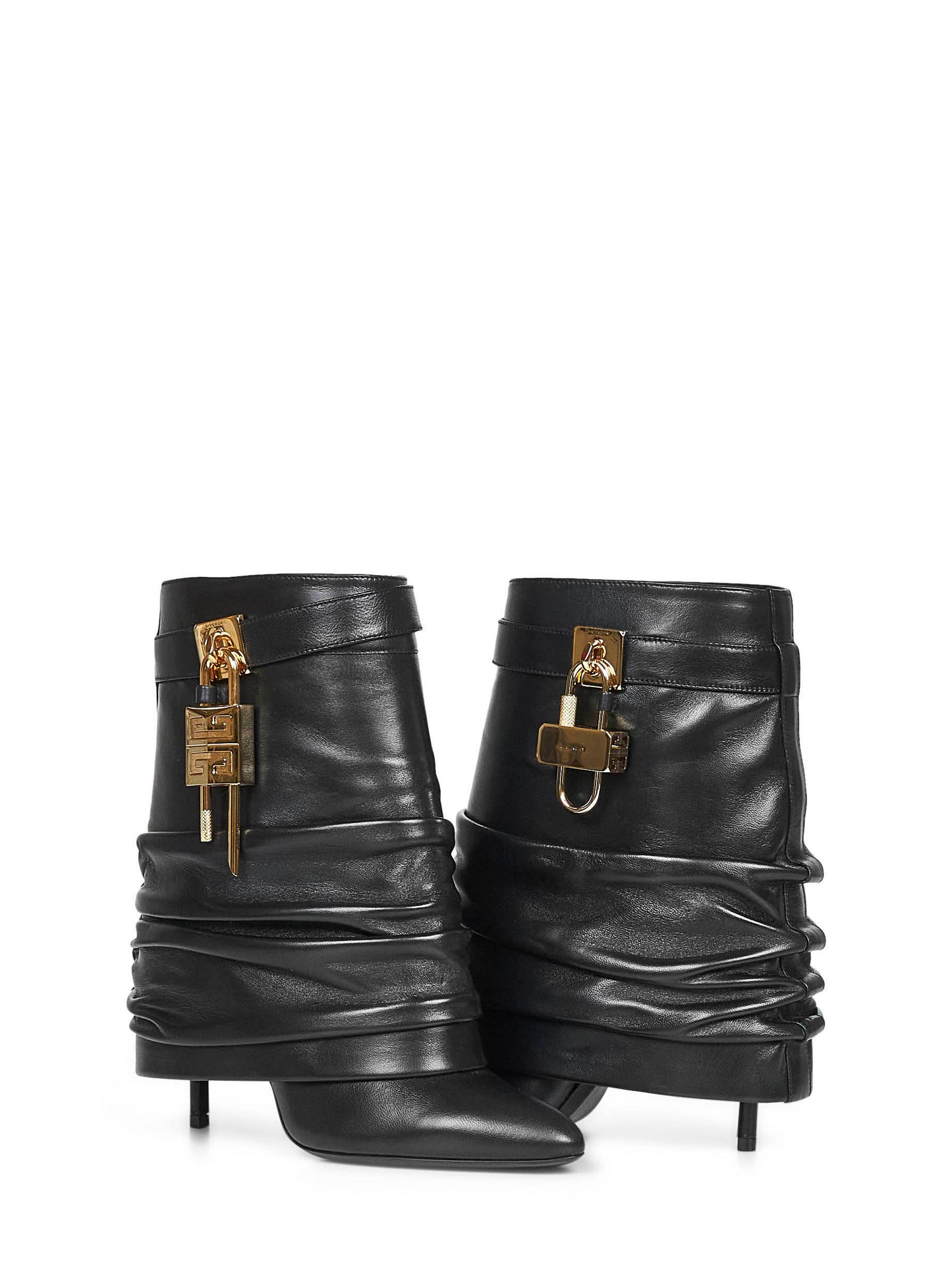 Black nappa leather Shark Lock Stiletto ankle boots