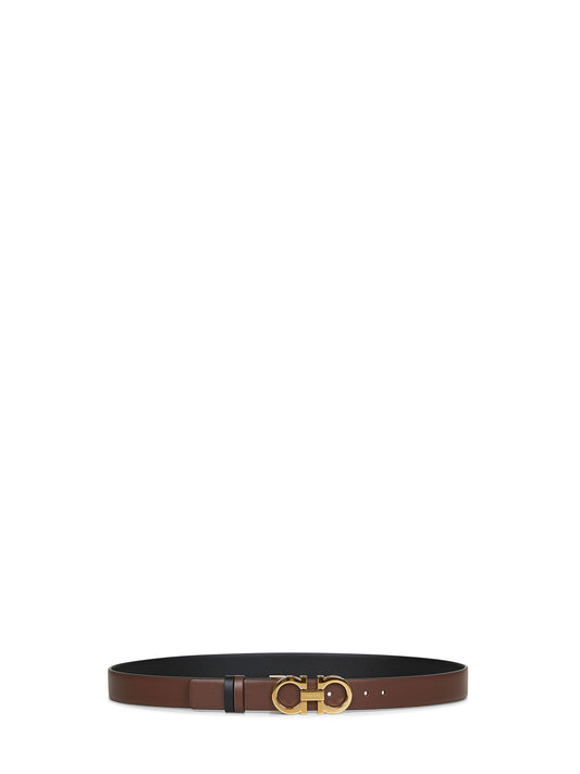 Cintura reversibile Gancini in pelle cacao