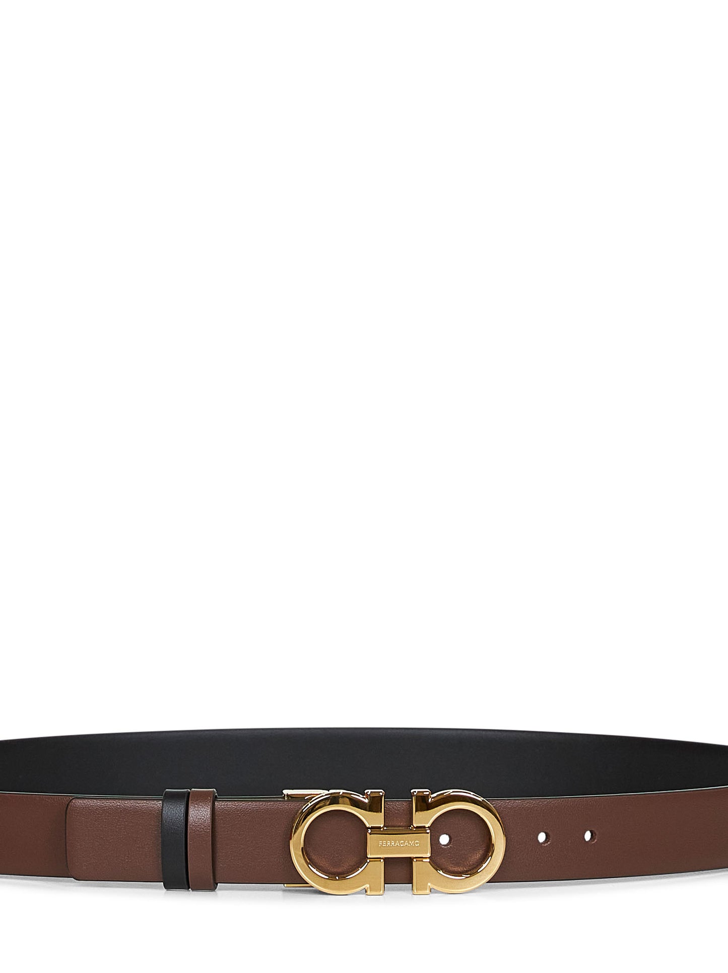 Cintura reversibile Gancini in pelle cacao