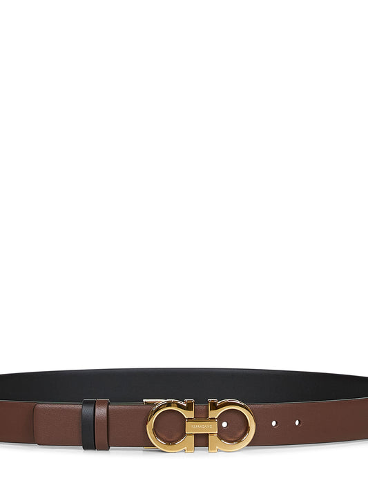 Cintura reversibile Gancini in pelle cacao