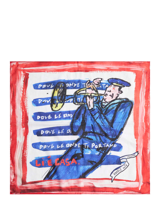 Iconica bandana rossa by Giotto Calendoli, Handle with freedom per Holy Caftan