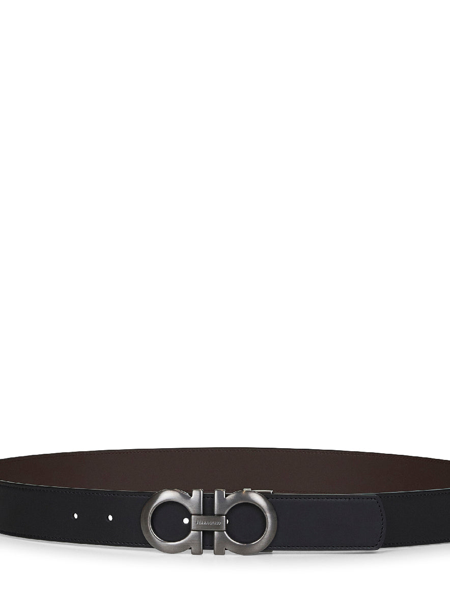 Black leather Gancini reversible belt