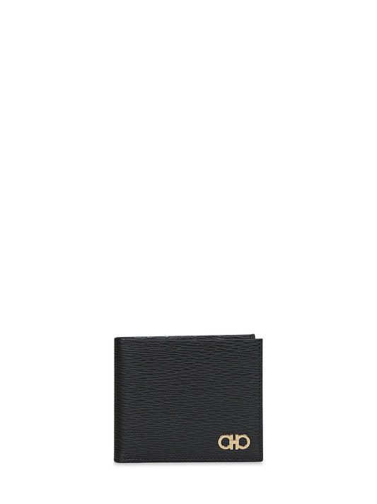 Black hammered calfskin Gancini wallet