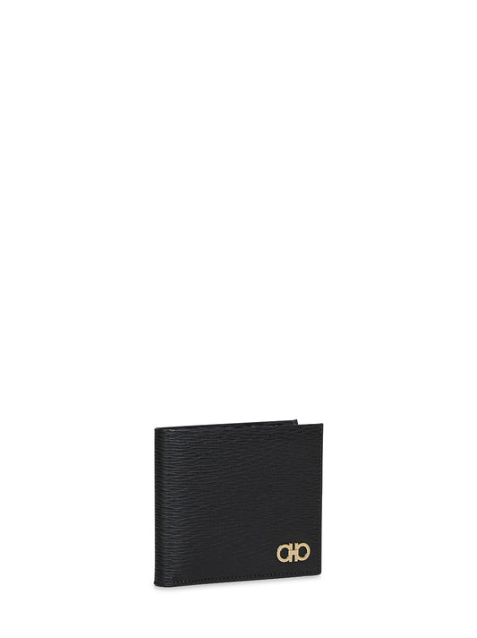 Black hammered calfskin Gancini wallet