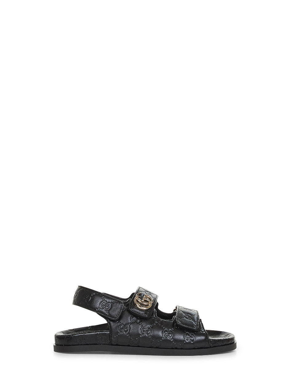 Black GG leather sandals