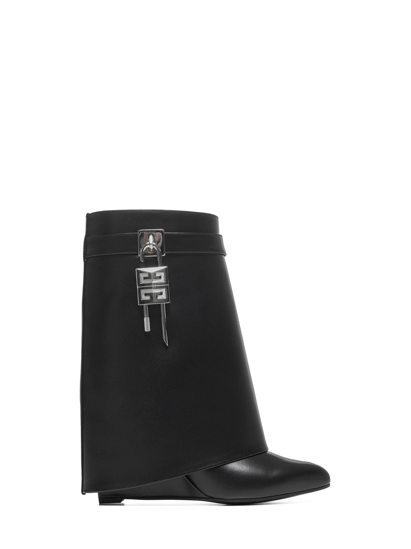 Black leather Shark Lock ankle boots