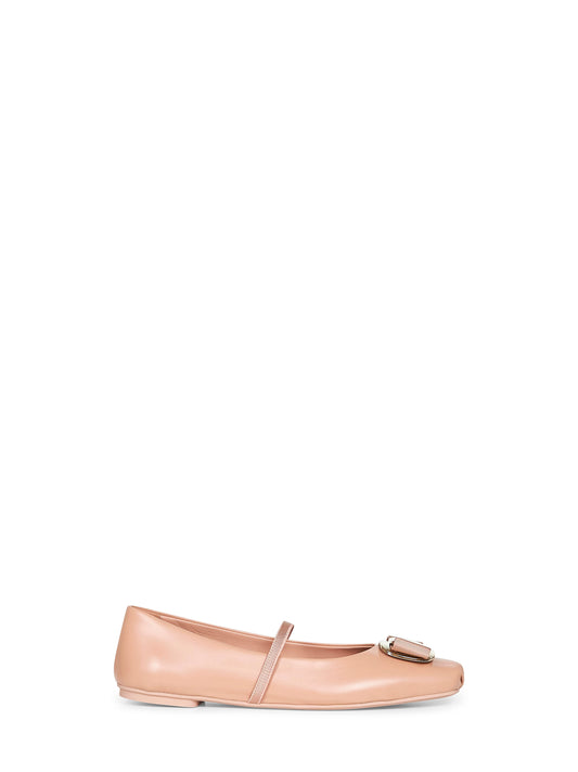 Nude nappa leather new Vara plate ballet flats