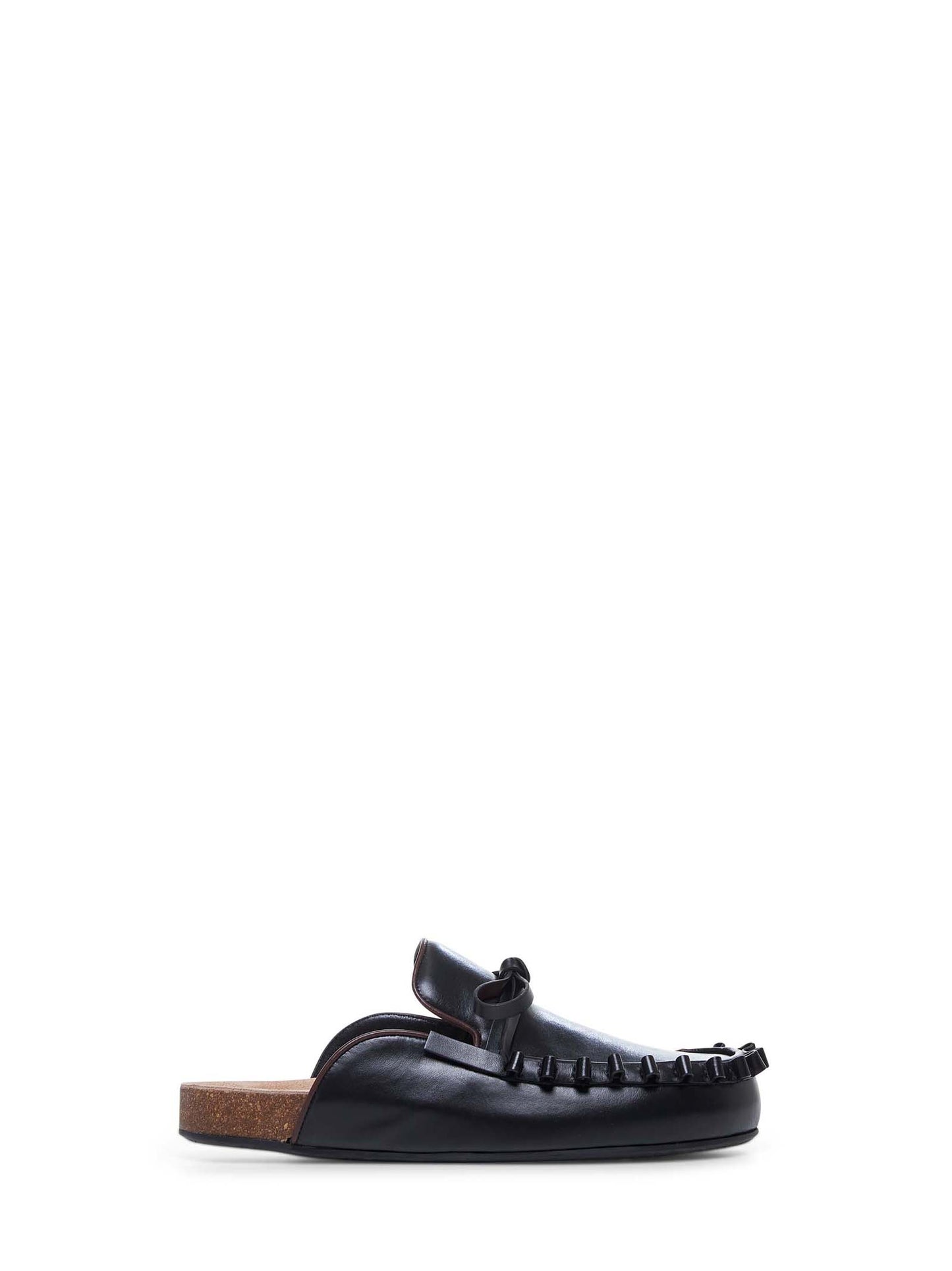 Black leather Ruffle mules