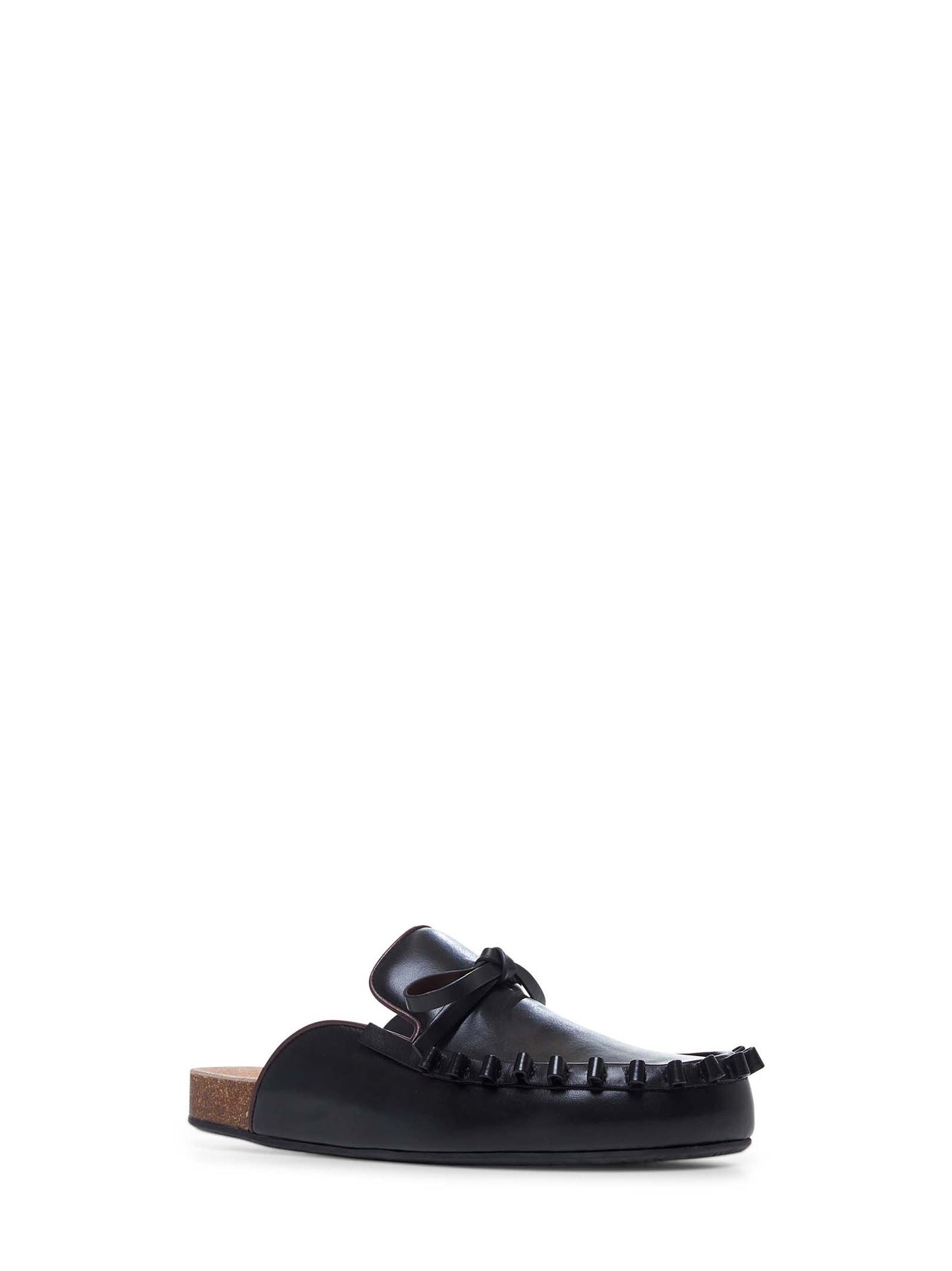 Black leather Ruffle mules
