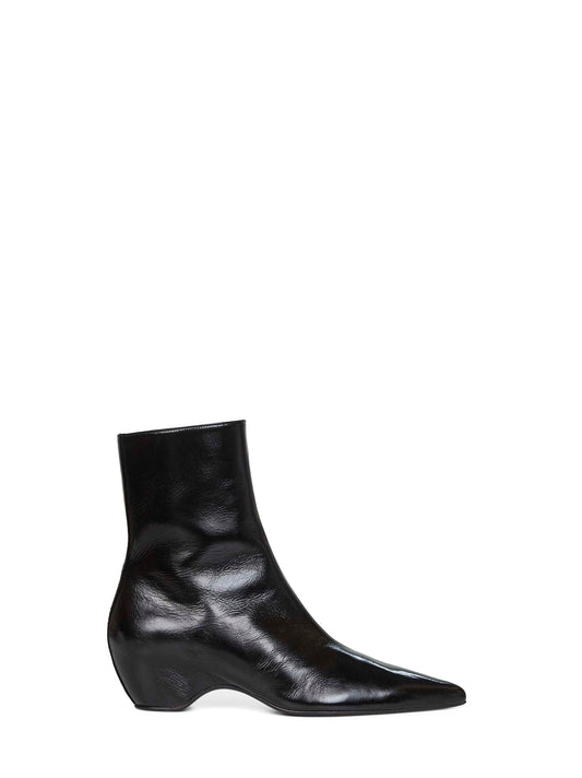 Black glazed leather Sybil ankle boots