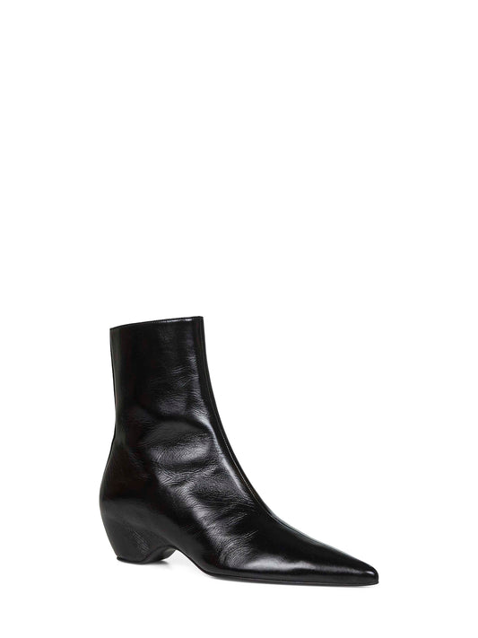 Black glazed leather Sybil ankle boots