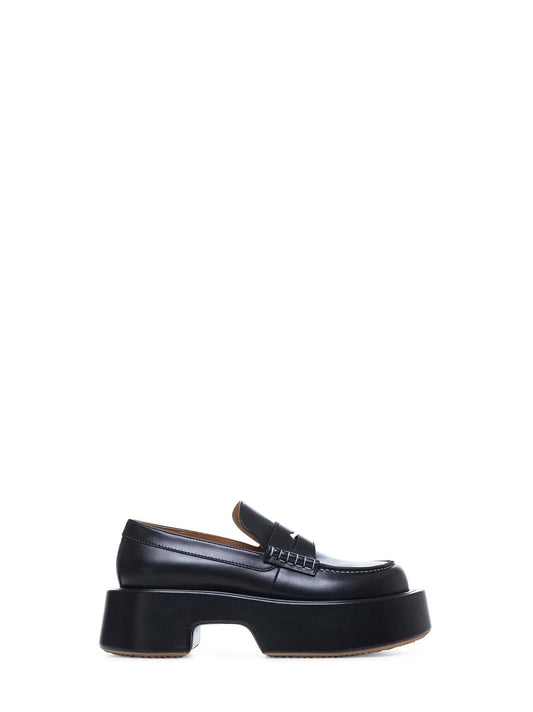 Black leather platform loafers