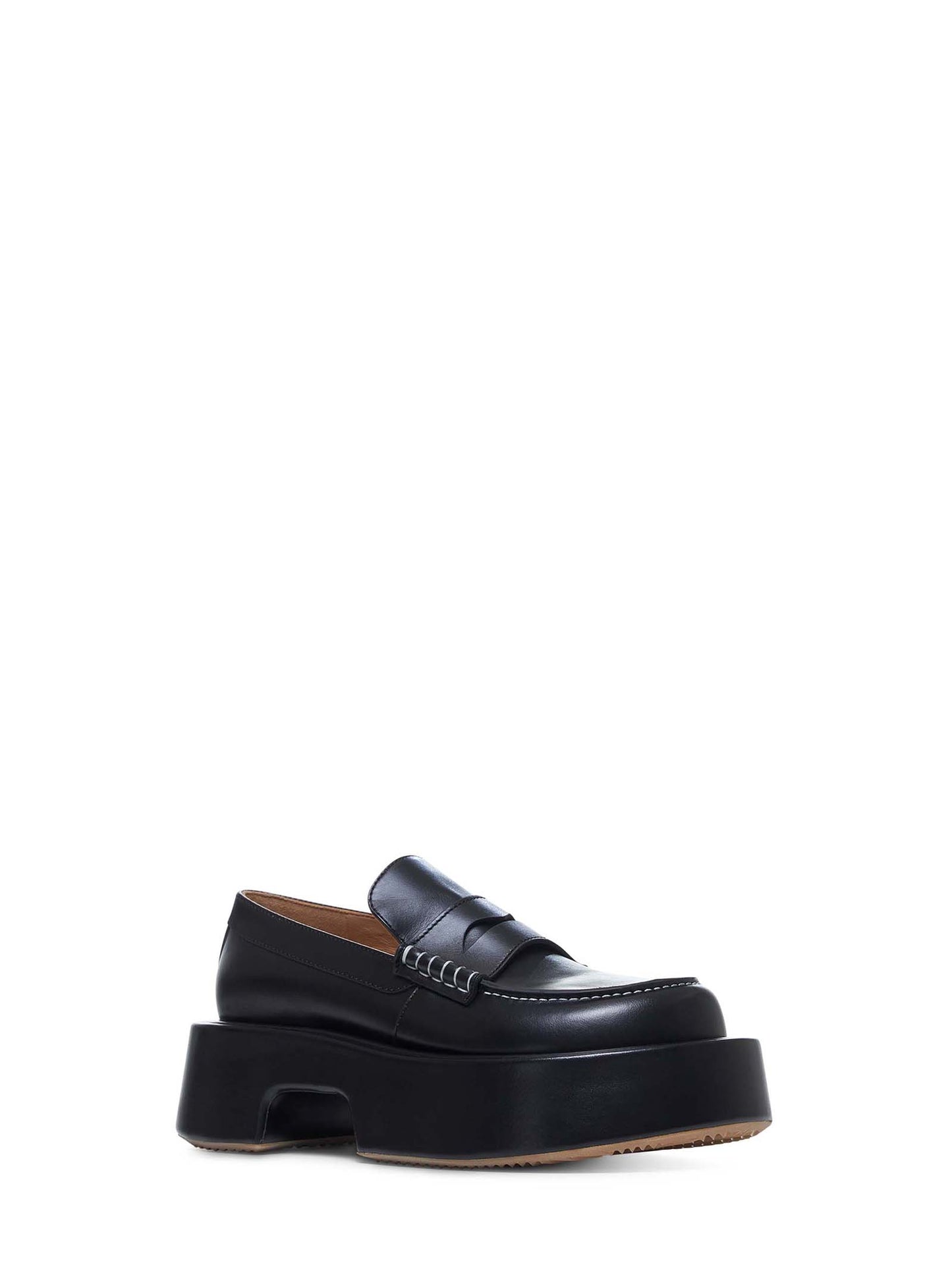 Black leather platform loafers