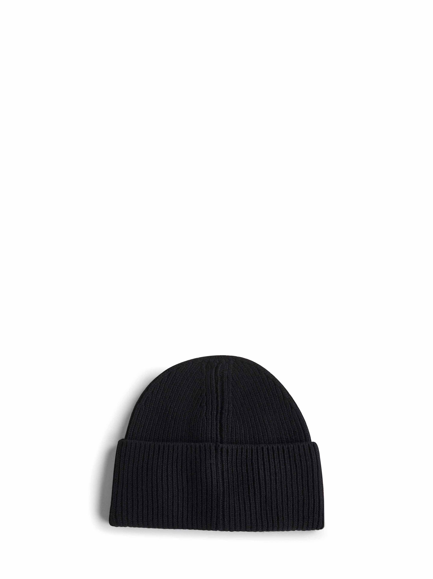 Black wool knit logo patch beanie