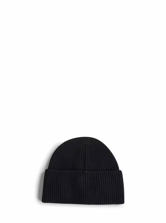 Black wool knit logo patch beanie