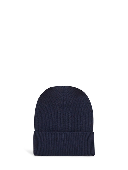 Blue wool and cashmere knit beanie