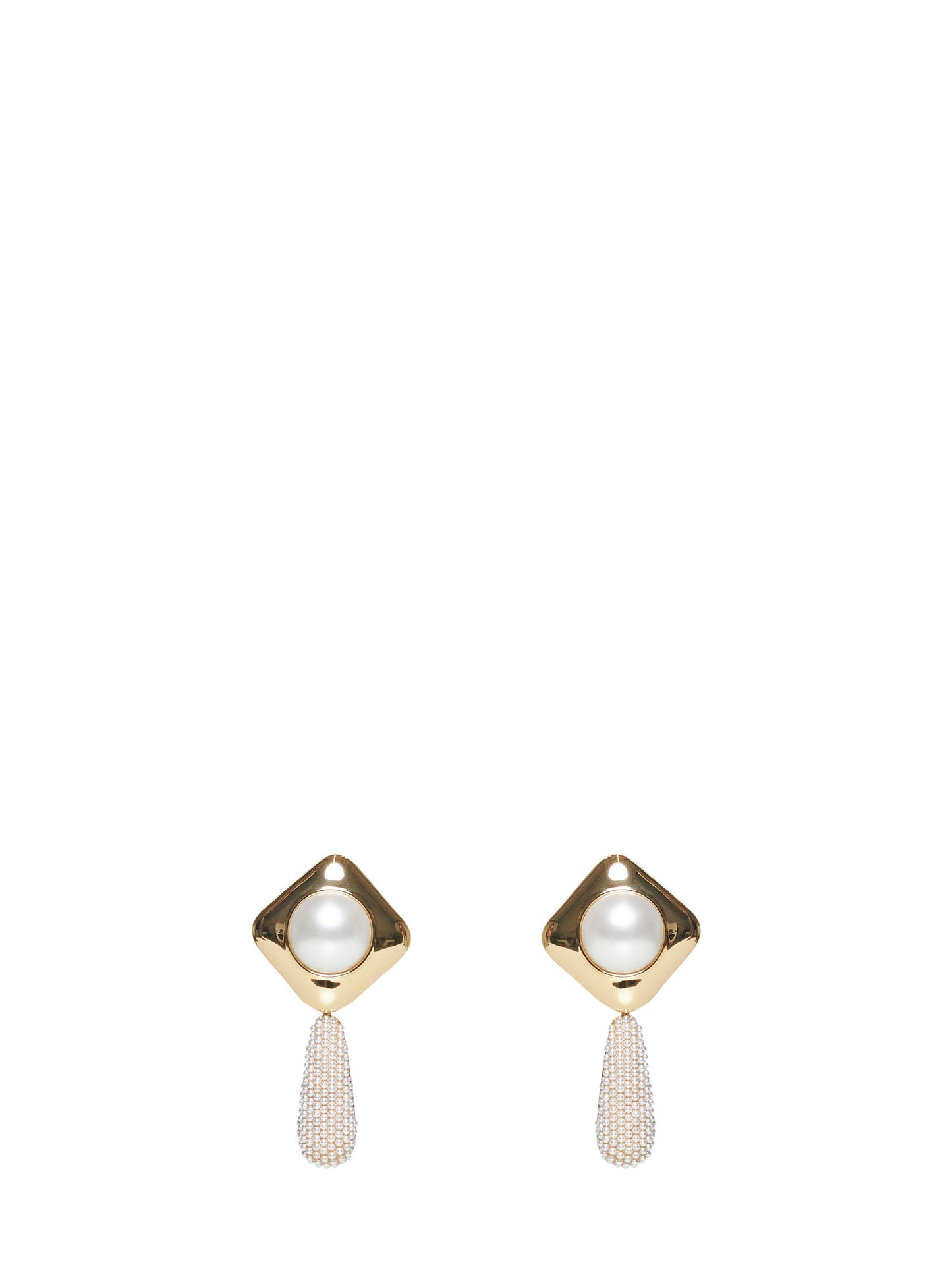 Gold pearl crystal bar earrings