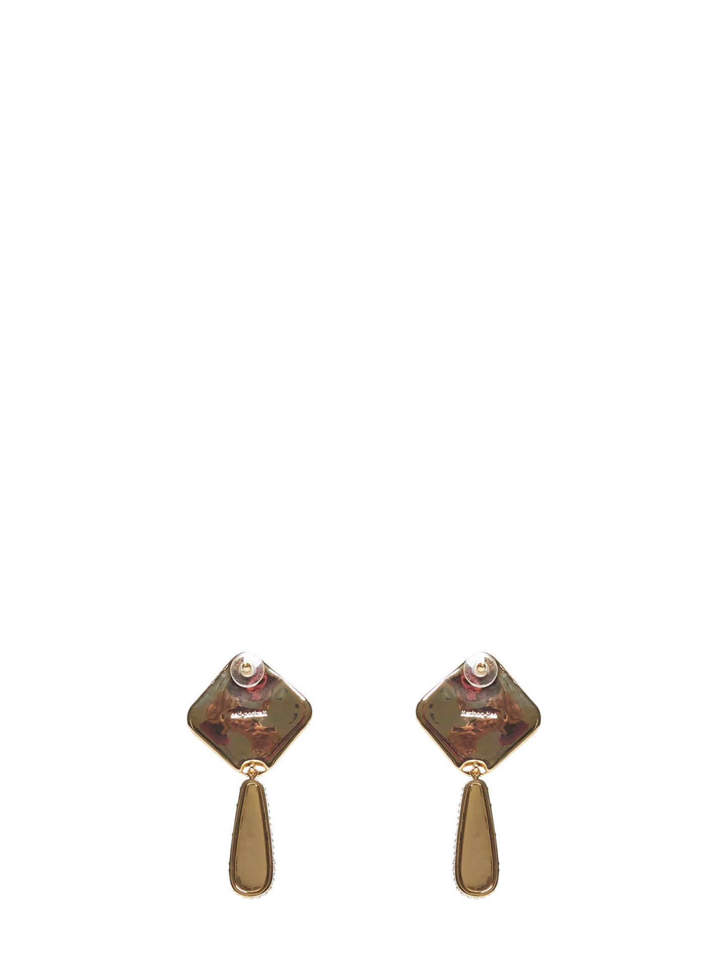 Gold pearl crystal bar earrings