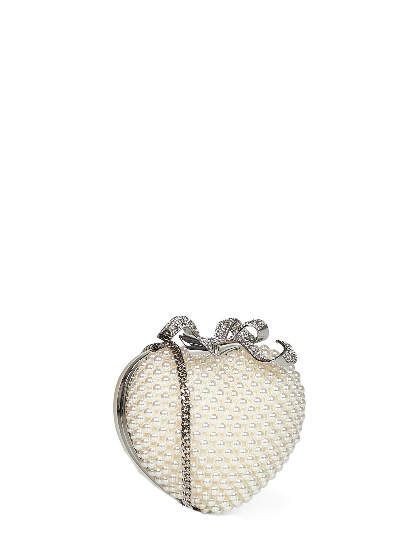 Cream Pearl Heart clutch bag