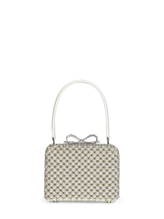 Borsa a mano micro Pearl Embellished panna
