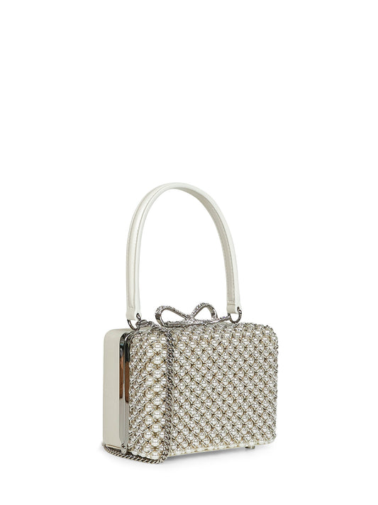 Borsa a mano micro Pearl Embellished panna