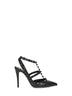Black calf leather Rockstud slingback