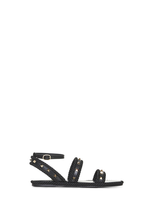 Black leather Rockstud Torchon sandals