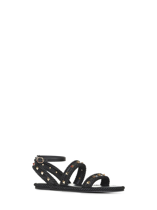 Black leather Rockstud Torchon sandals