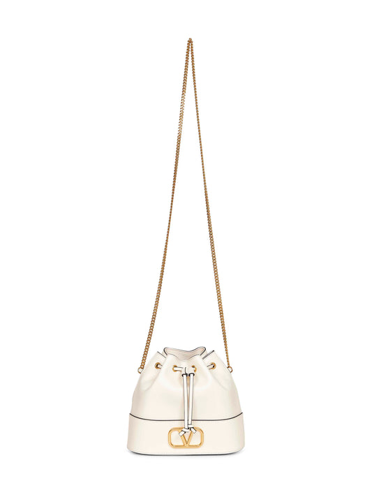 Light ivory VLogo Signature mini bucket bag