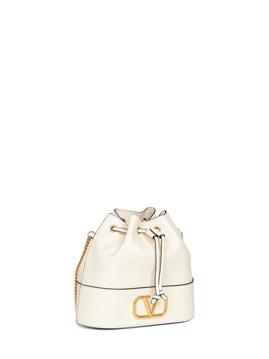 Light ivory VLogo Signature mini bucket bag