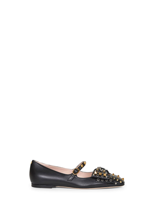 Black kidskin Bowow Mary-Jane ballet flats