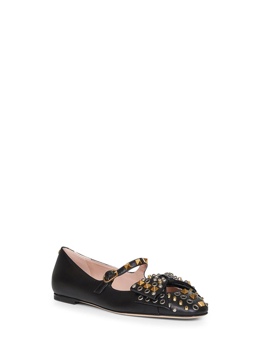 Black kidskin Bowow Mary-Jane ballet flats