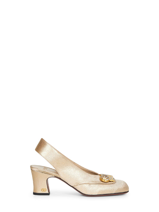 Gold glitter laminated fabric Adamantine slingback pumps