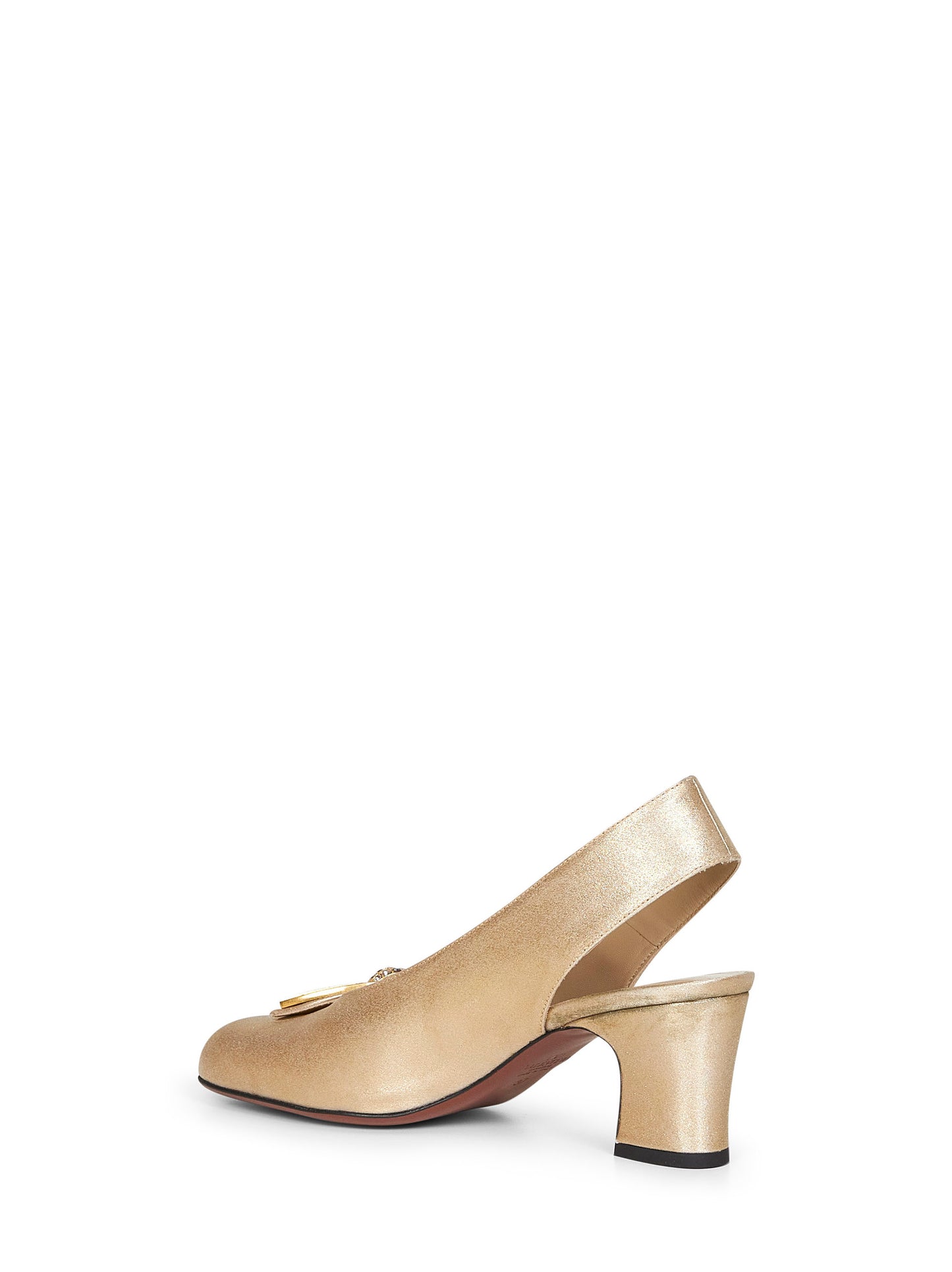 Gold glitter laminated fabric Adamantine slingback pumps