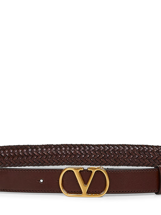 Cintura VLogo Signature in pelle intrecciata cuoio