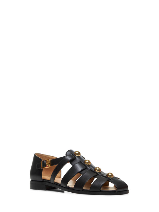 Black calfskin Fisherman Studshield sandals