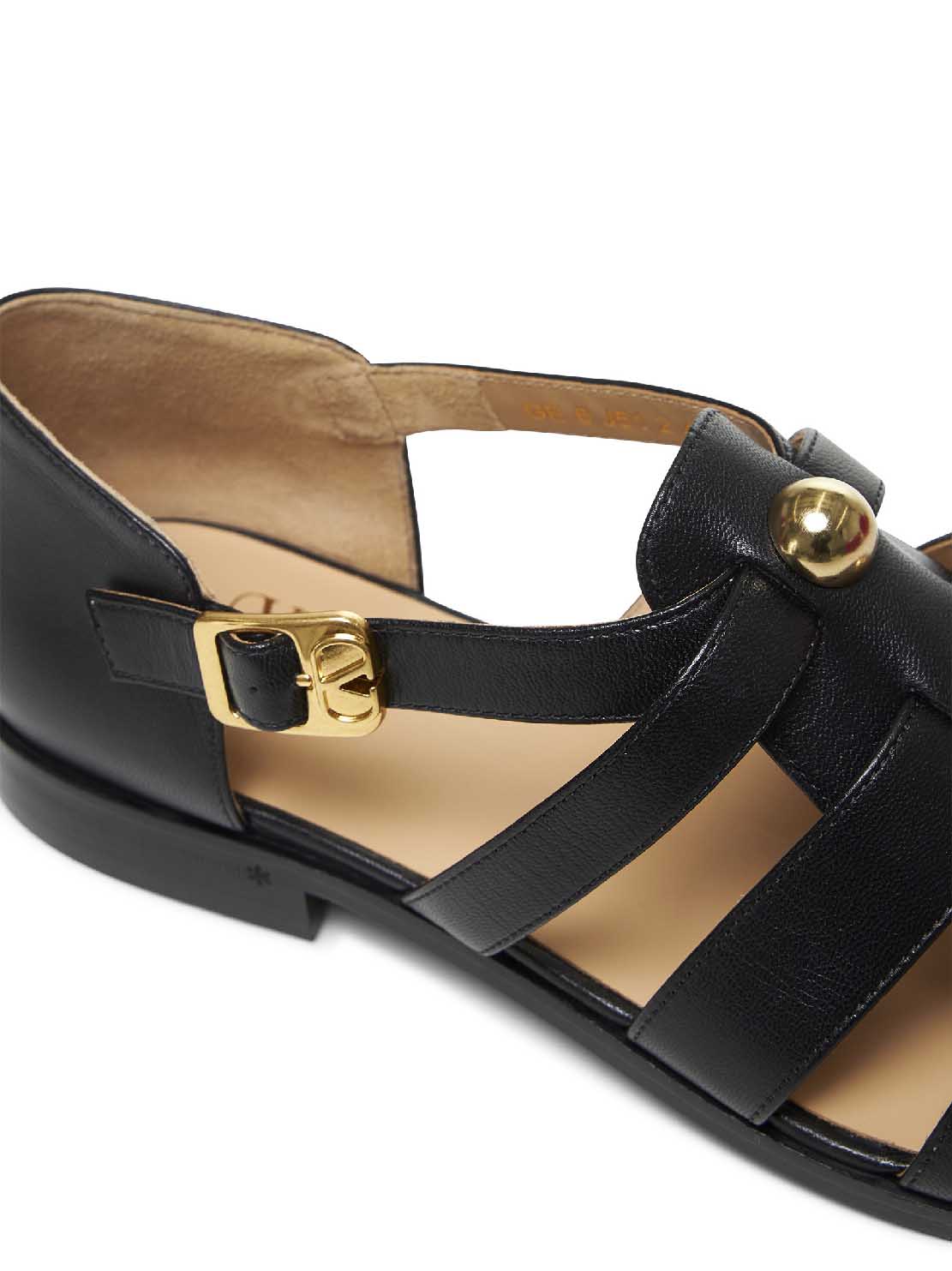 Black calfskin Fisherman Studshield sandals