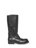 Black calf leather biker boots