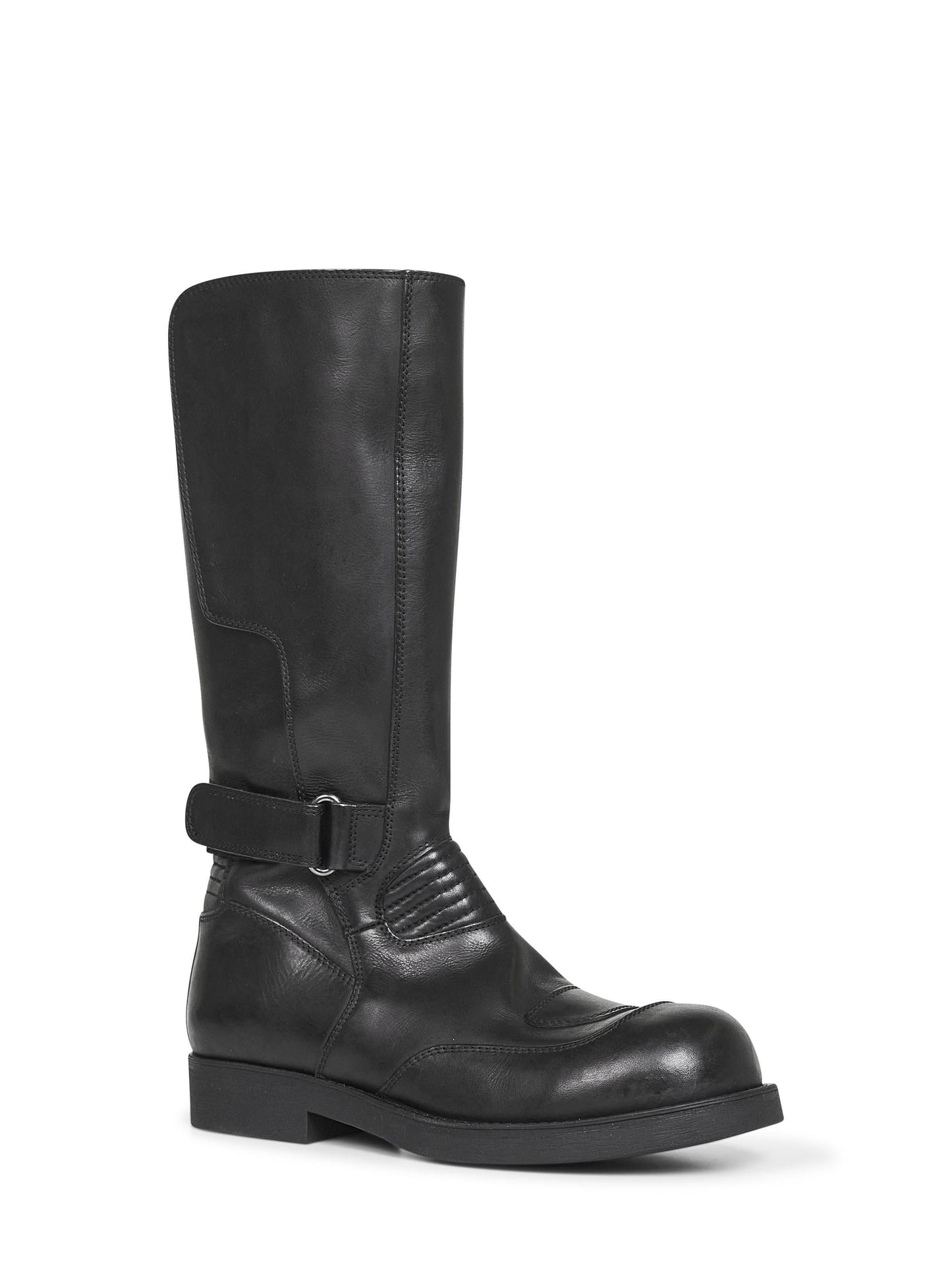 Black calf leather biker boots