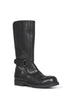 Black calf leather biker boots