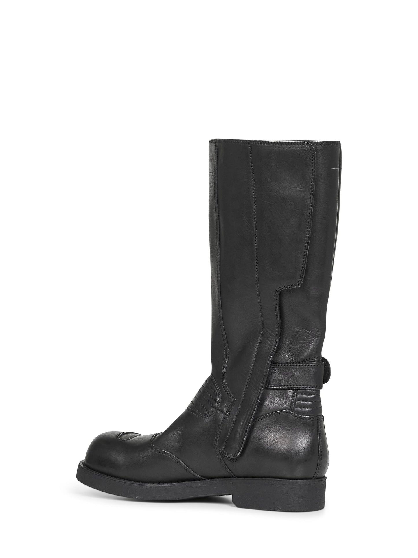 Black calf leather biker boots