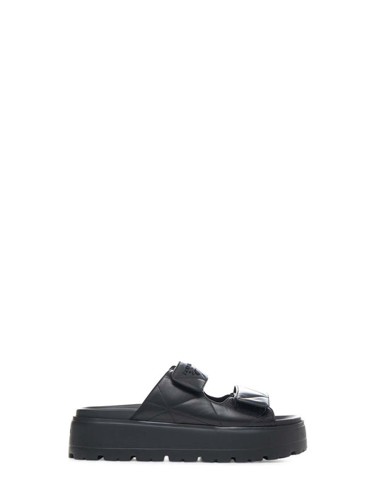 Black padded nappa leather wedge sandals