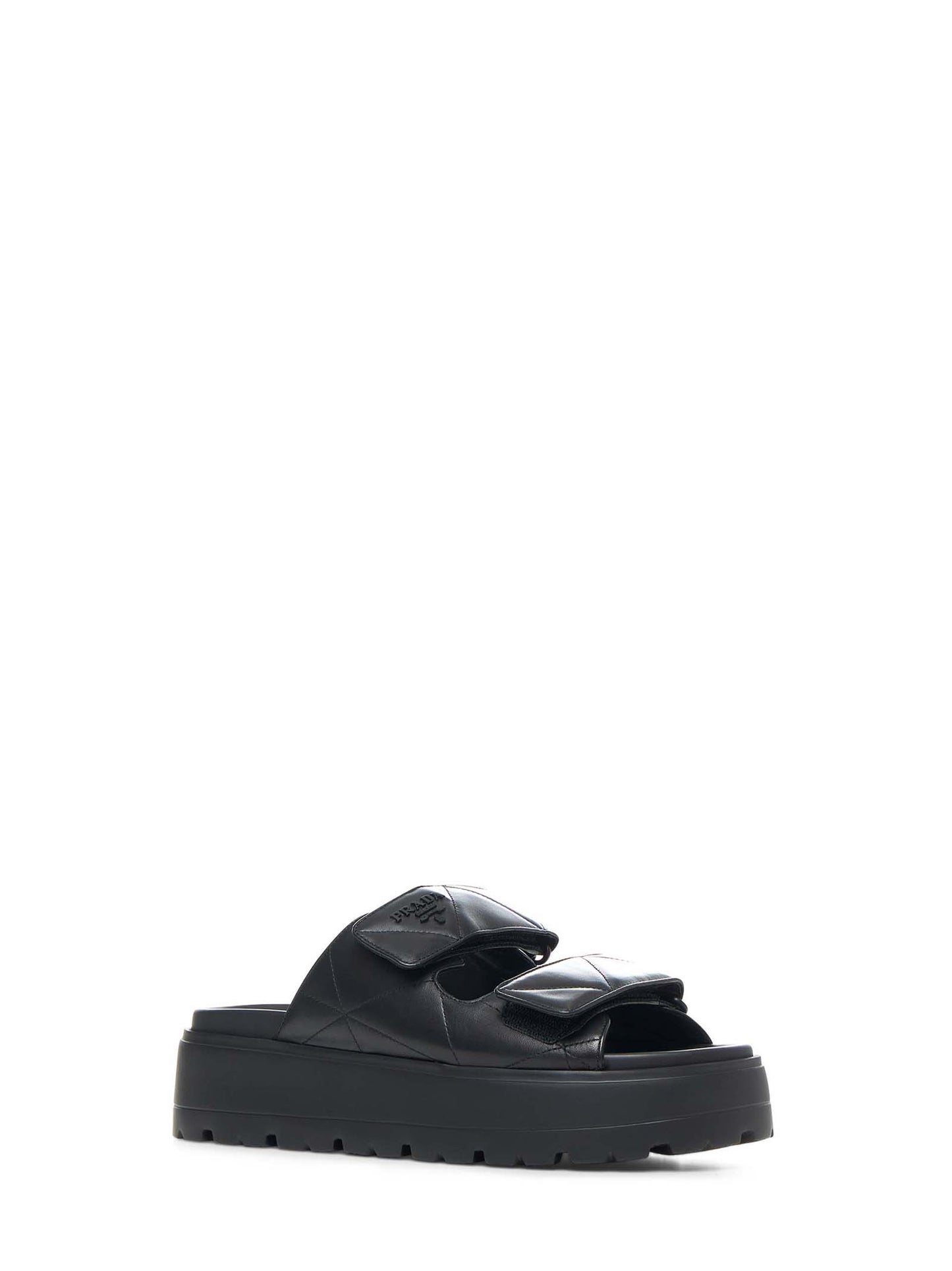 Black padded nappa leather wedge sandals