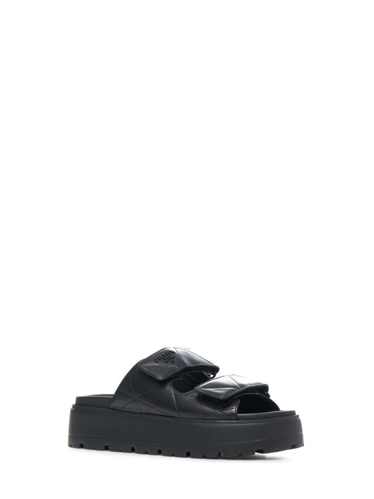 Black padded nappa leather wedge sandals