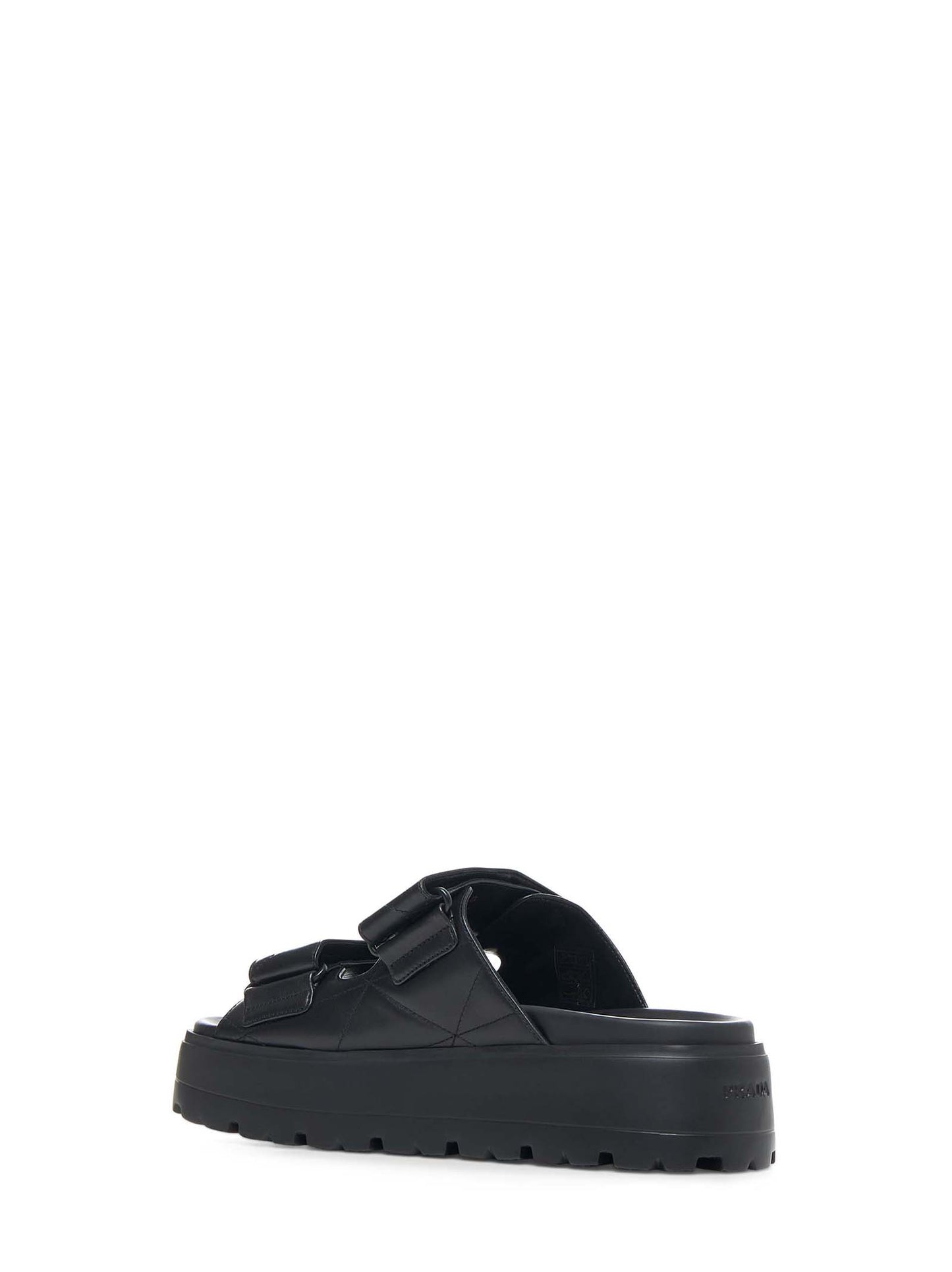 Black padded nappa leather wedge sandals